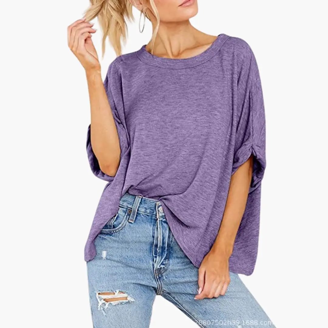 Women’s Oversized Crew Neck Rolled Sleeve T-Shirt