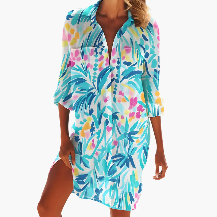 Women's Shirt Dress with Long Sleeves and Button Placket