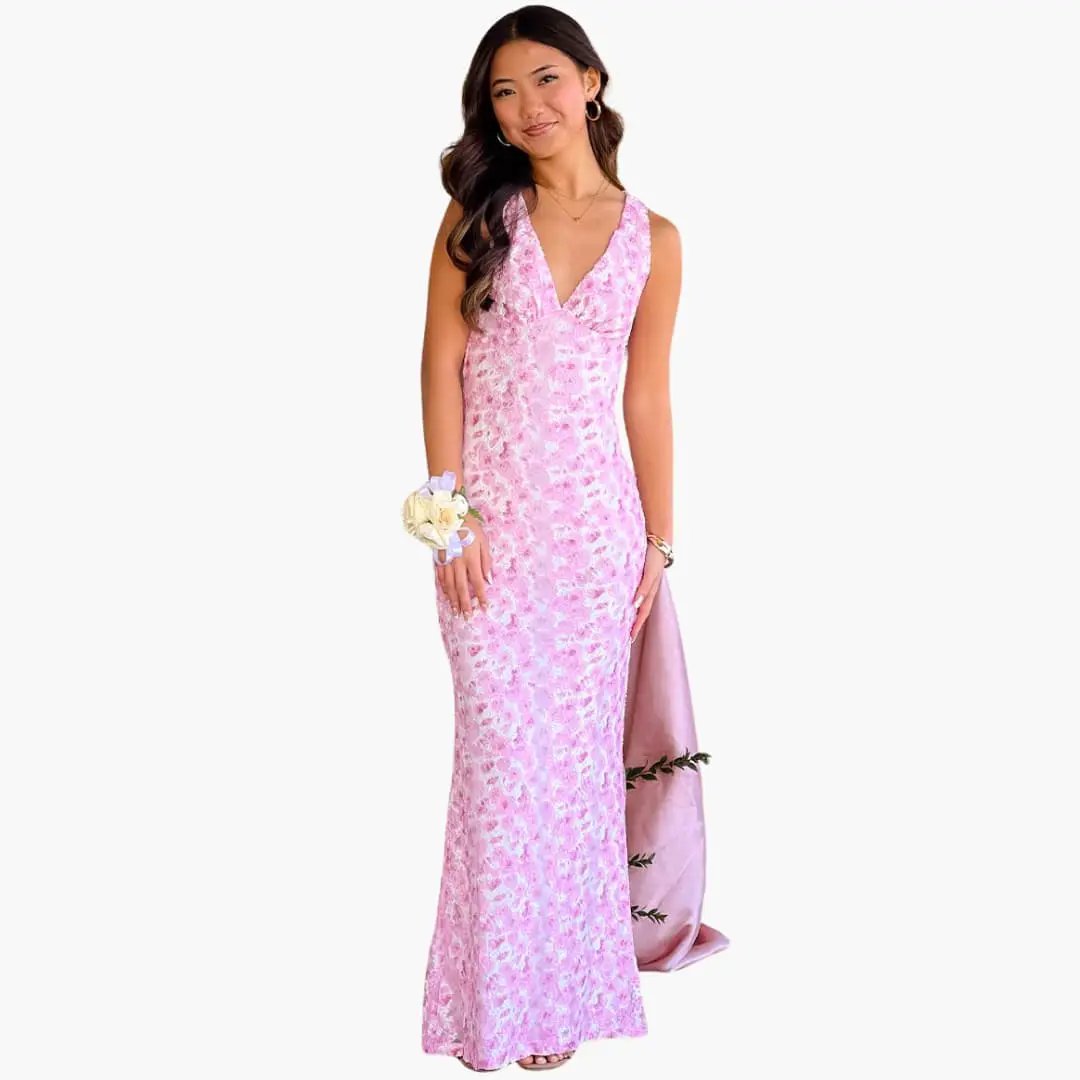 Lace Maxi Dress - Women's Style with V-Neck and Elegance