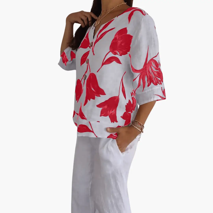Women's Floral Print Blouse – Summer V-Neck Top