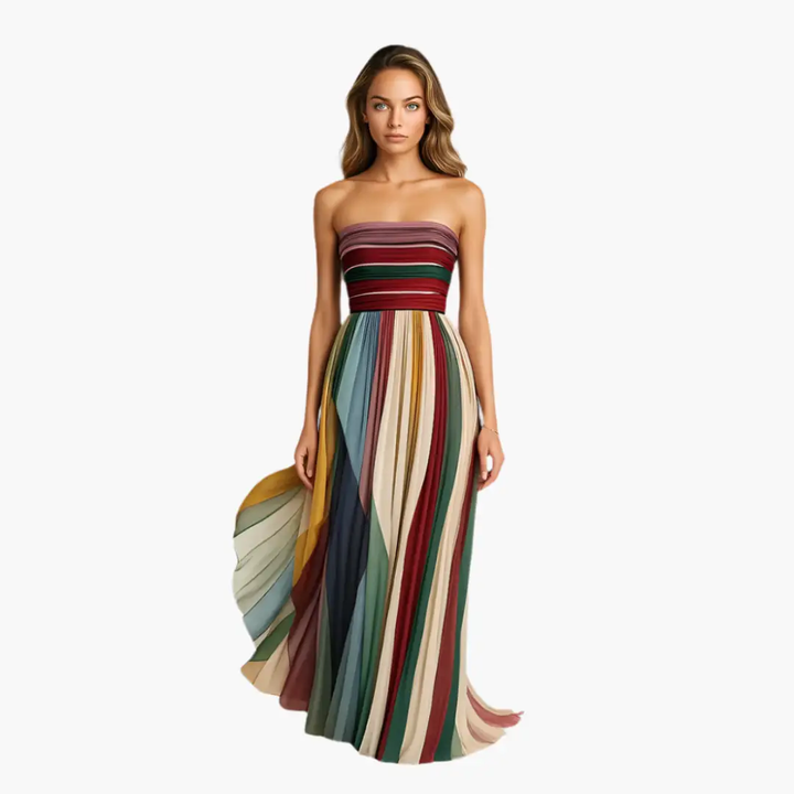 Maxi Dress for Women - Strapless, Colorful Striped & Elegant