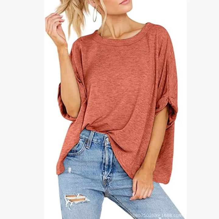 Women’s Oversized Crew Neck Rolled Sleeve T-Shirt