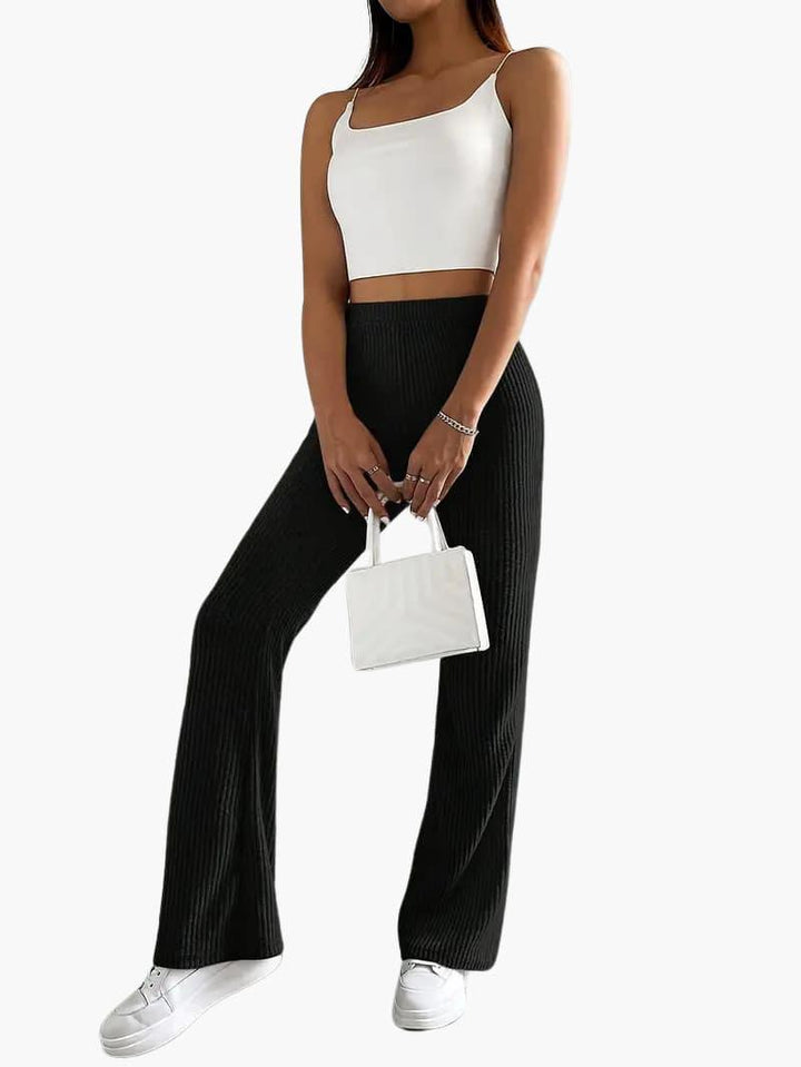 Wide High Waist Knit Pants for Women – Comfortable Lounge Fit