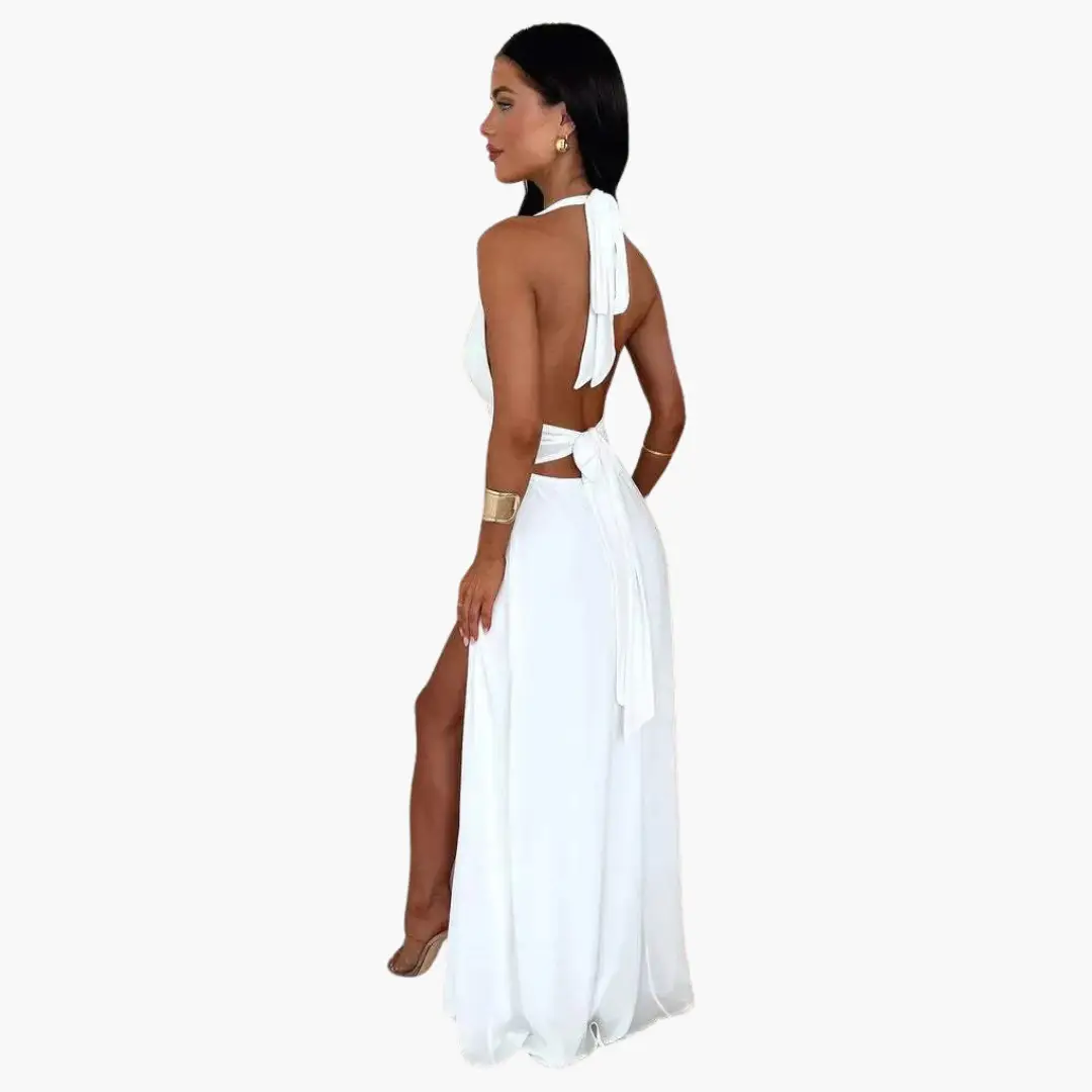 Maxi Dress with Slit & Halter Neck - Women's Evening Wear