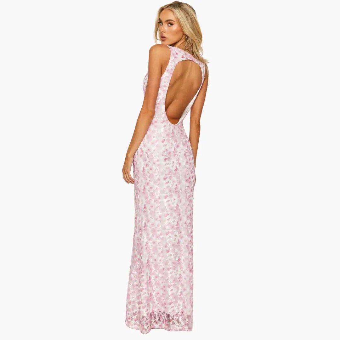 Lace Maxi Dress - Women's Style with V-Neck and Elegance