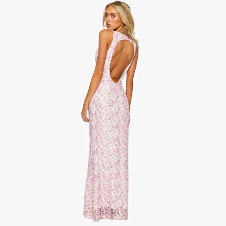 Lace Maxi Dress - Women's Style with V-Neck and Elegance