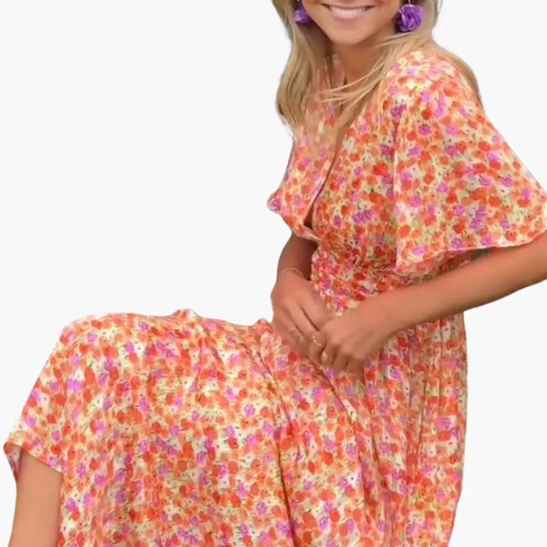 Floral Wrap Maxi Dress - for Women with V-Neck