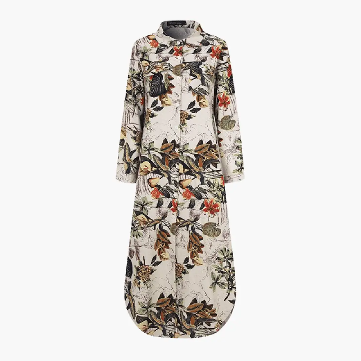 Floral Maxi Dress for Women with Button Placket – Long Dress