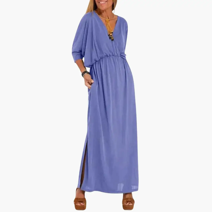 Women's V-Neck Dress with 3/4 Sleeves