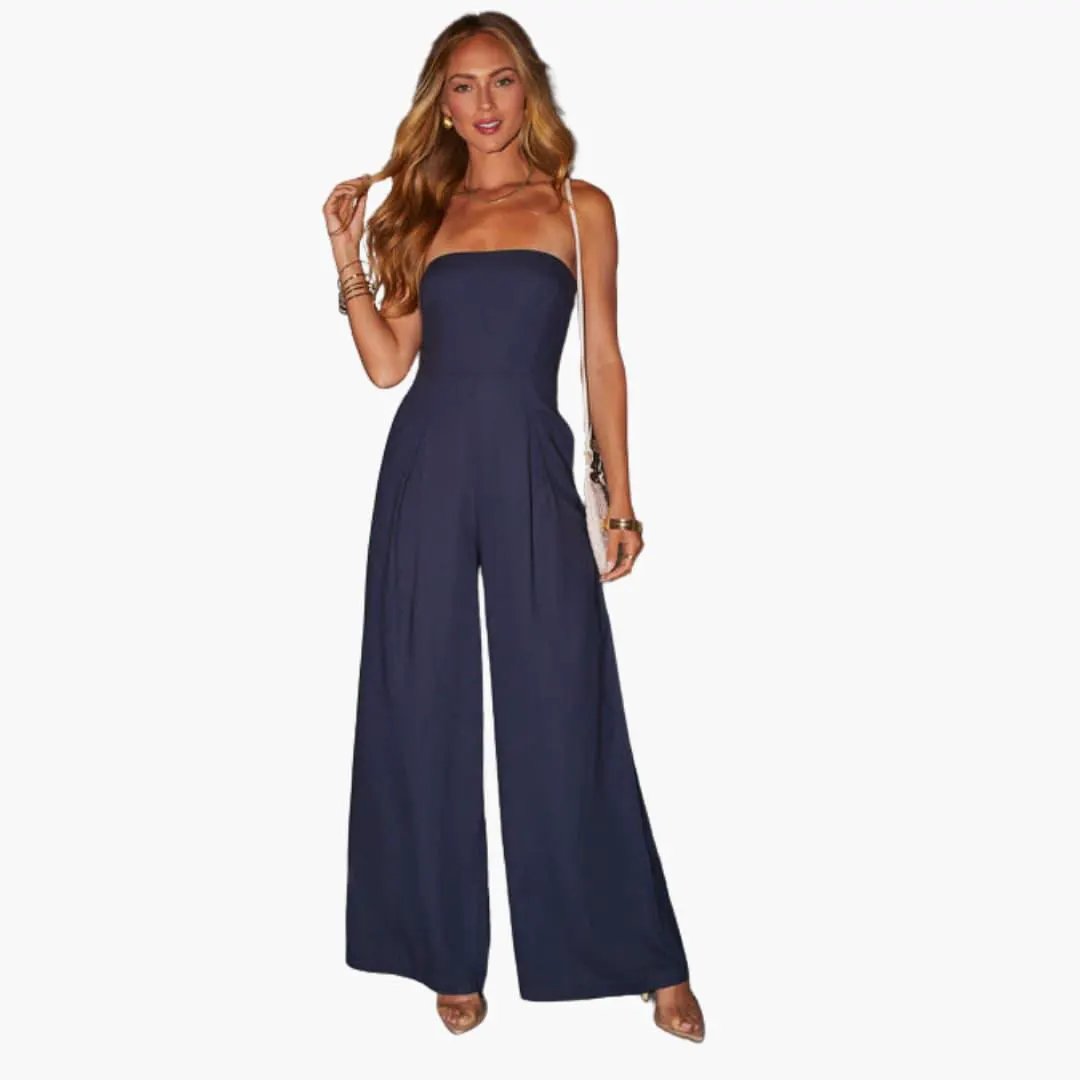 Women’s Strapless Jumpsuit with Wide Legs and Defined Waist