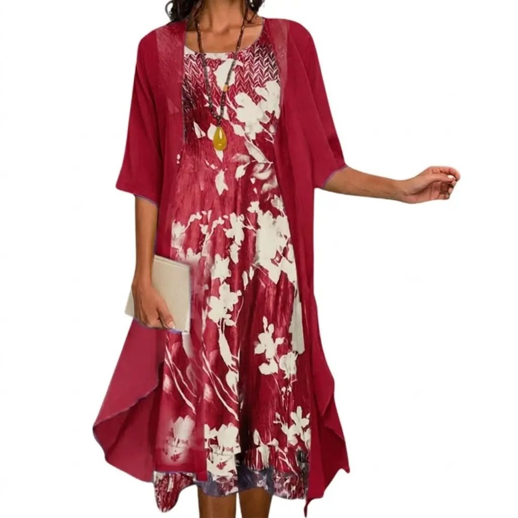 Women’s Floral Long Dress with Cardigan Set