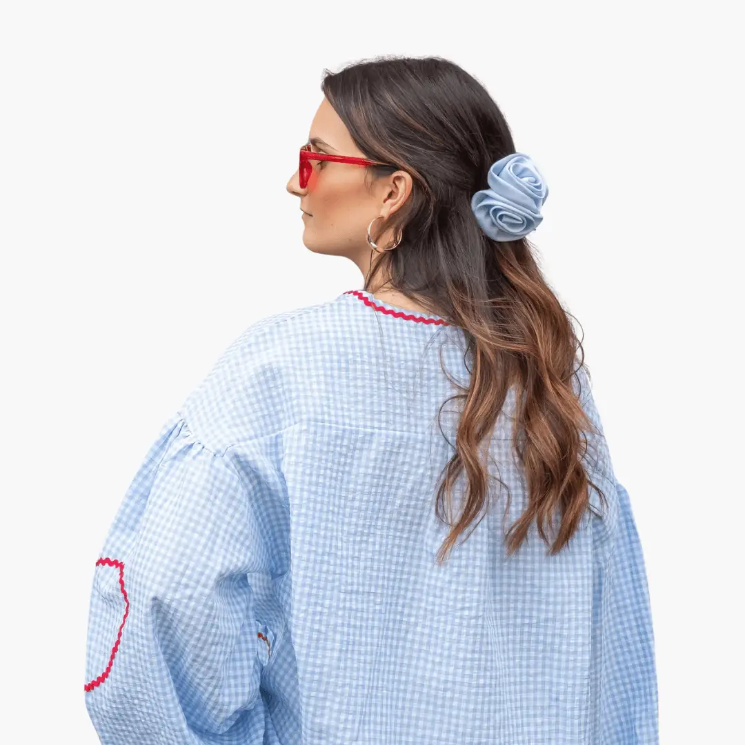 Women's Gingham Blouse with Heart Pockets – Summer Blouse