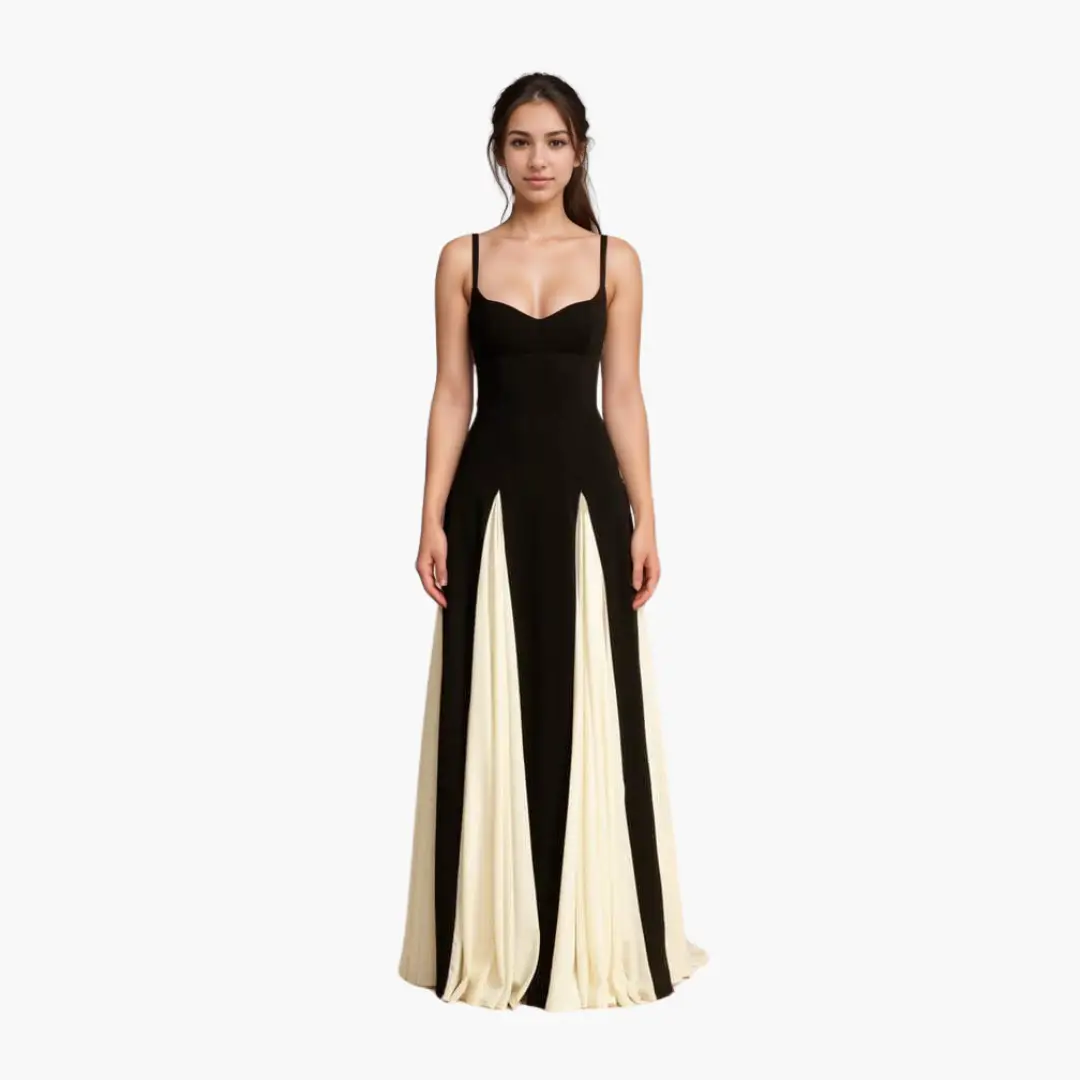 Colorblock Maxi Dress for Women – Elegant with Heart Neckline