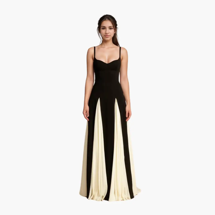 Colorblock Maxi Dress for Women – Elegant with Heart Neckline