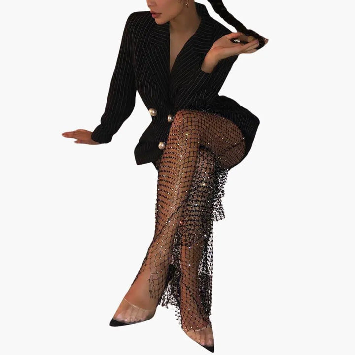 Women’s Mesh Pants with Sparkle Detailing and Fitted Design