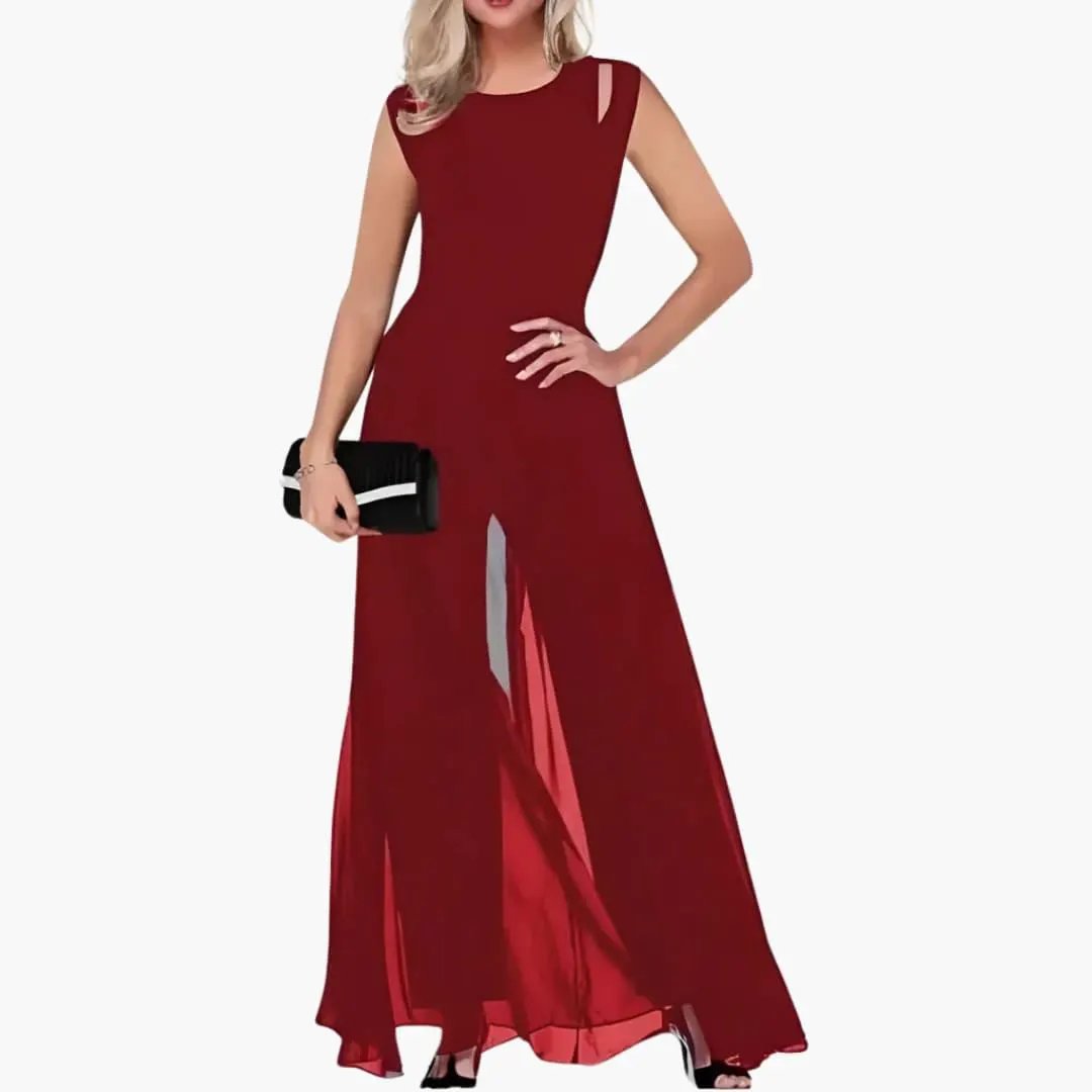 Elegant Women's Evening Dress with Slit – Black Maxi Dress