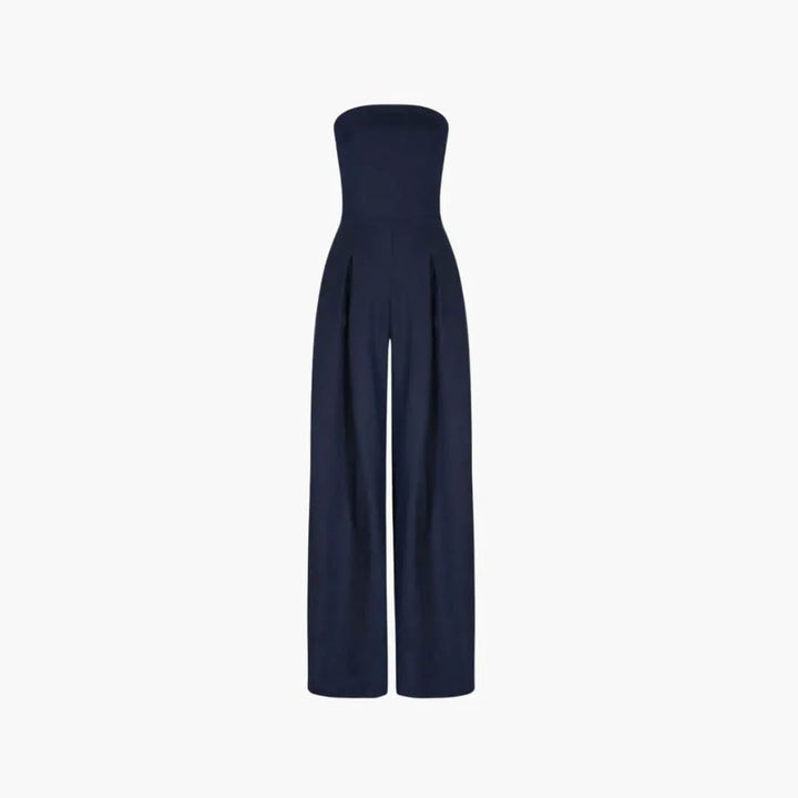 Women’s Strapless Jumpsuit with Wide Legs and Defined Waist