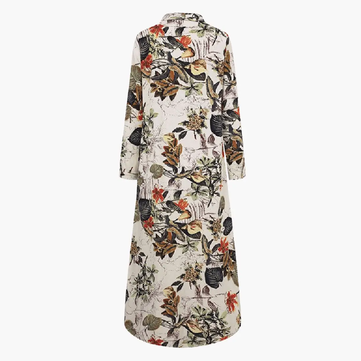Floral Maxi Dress for Women with Button Placket – Long Dress
