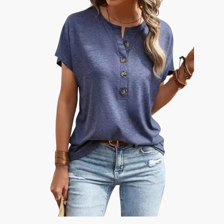 Women’s Button Front Short Sleeve T-Shirt – Crew Neck Top