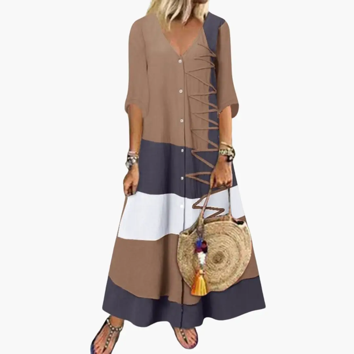 Long Knit Dress for Women - V-Neck, Side Straps