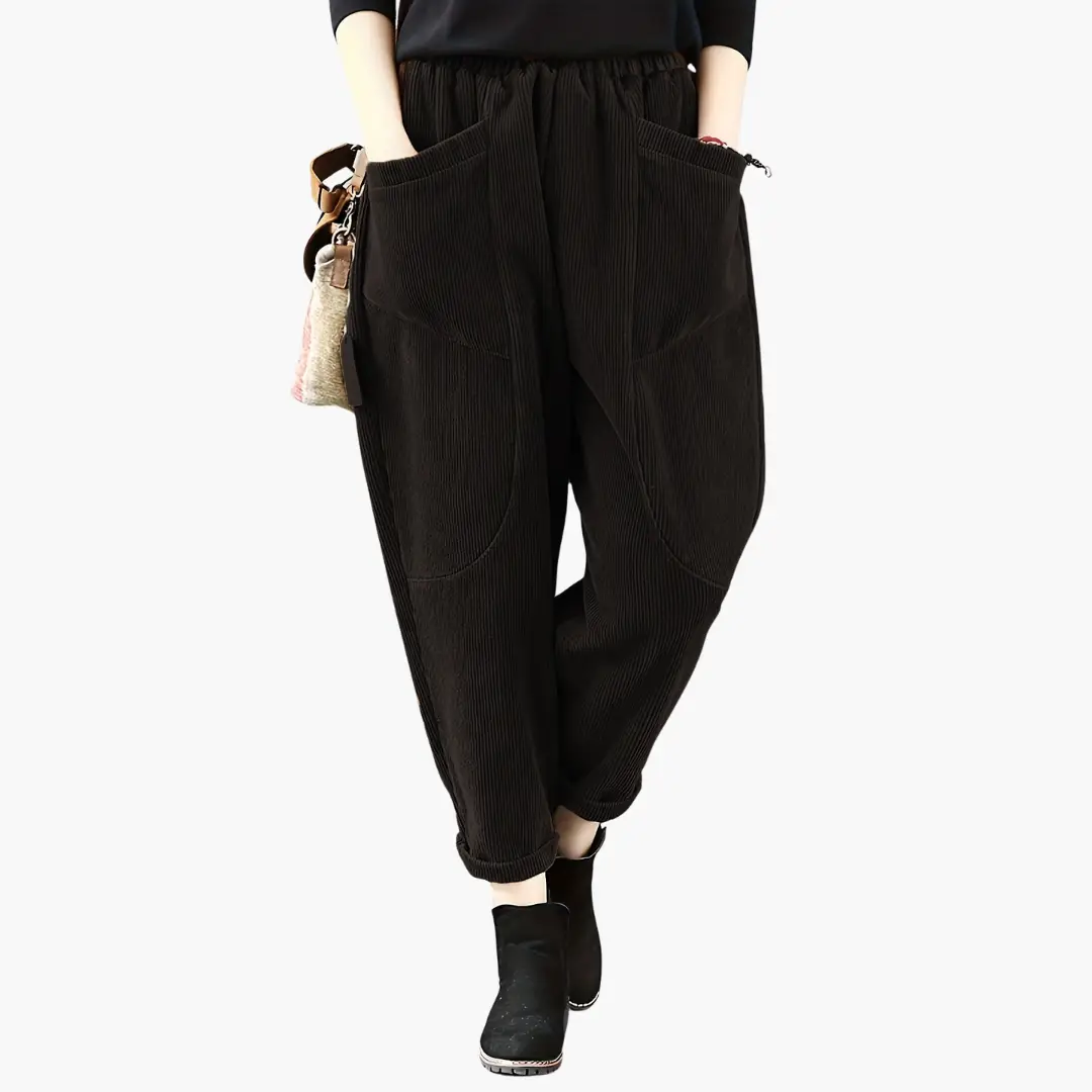 Women's Cord Pants with Wide Legs and Pockets