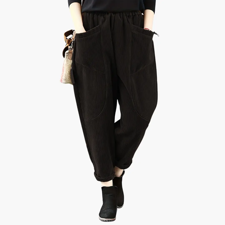 Women's Cord Pants with Wide Legs and Pockets