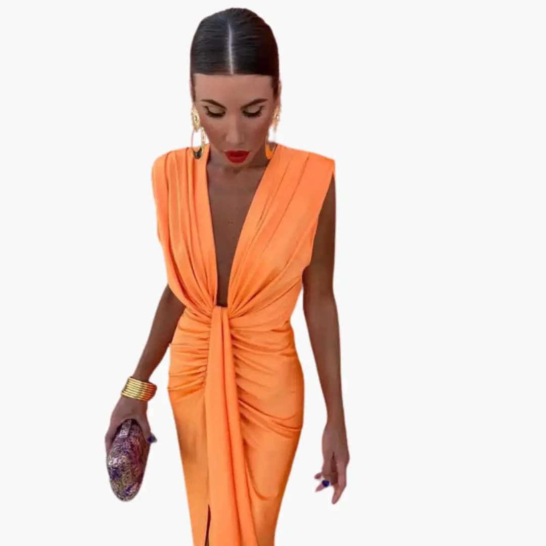 Elegant Pleated Dress - Women's Maxi Dress for Festive Occasions
