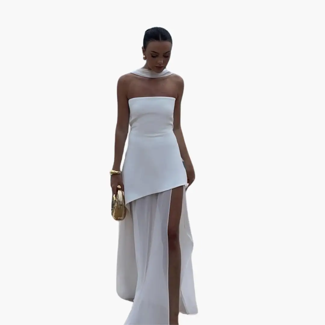 Off-Shoulder Evening Dress for Women - Maxi with High Slit