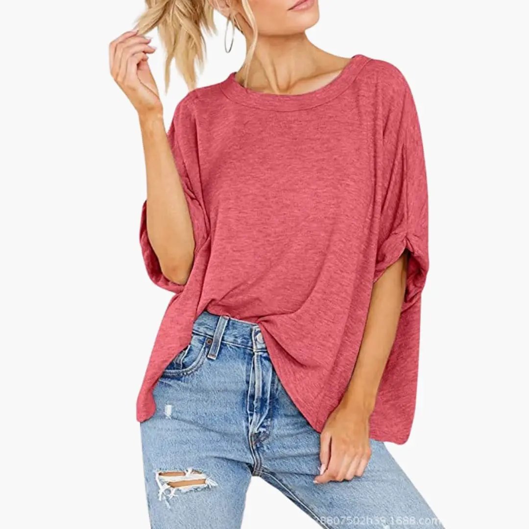 Women’s Oversized Crew Neck Rolled Sleeve T-Shirt