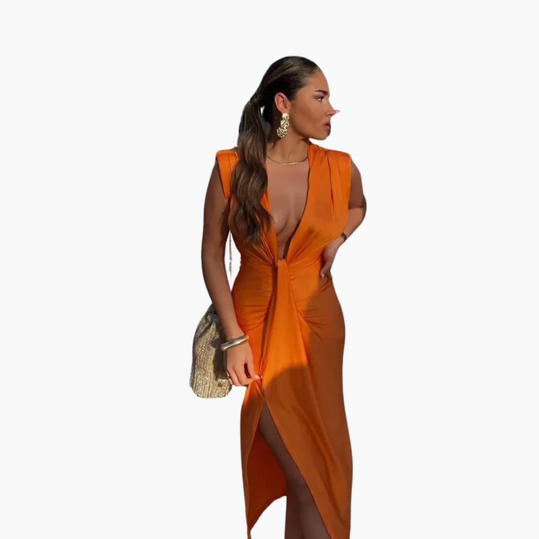 Elegant Pleated Dress - Women's Maxi Dress for Festive Occasions