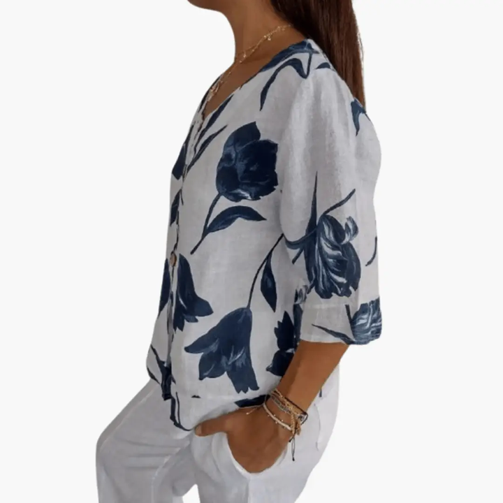 Women's Floral Print Blouse – Summer V-Neck Top