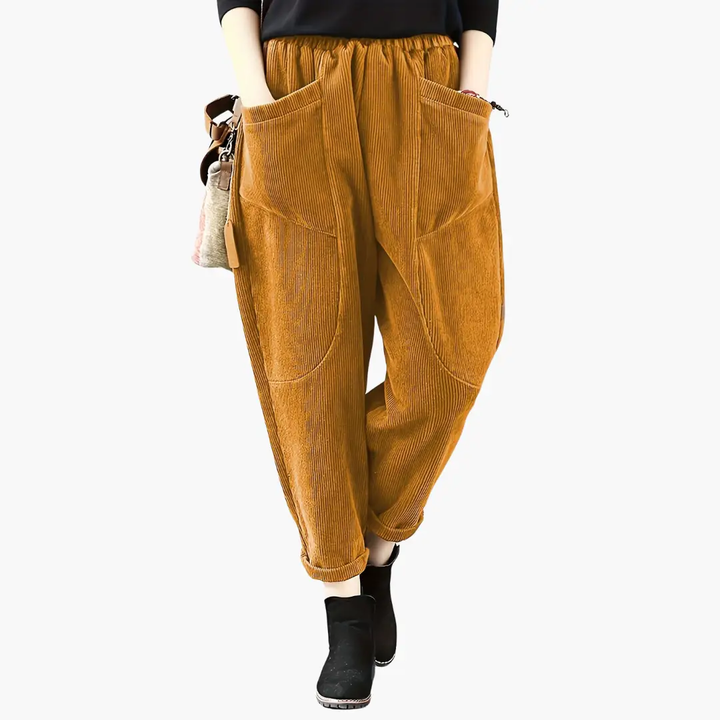 Women's Cord Pants with Wide Legs and Pockets