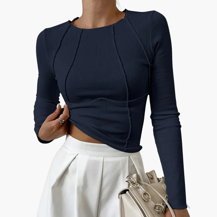 Women's Ribbed Long Sleeve Top - Comfortable and Figure-Hugging