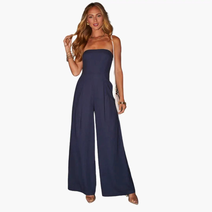 Women’s Strapless Jumpsuit with Wide Legs and Defined Waist