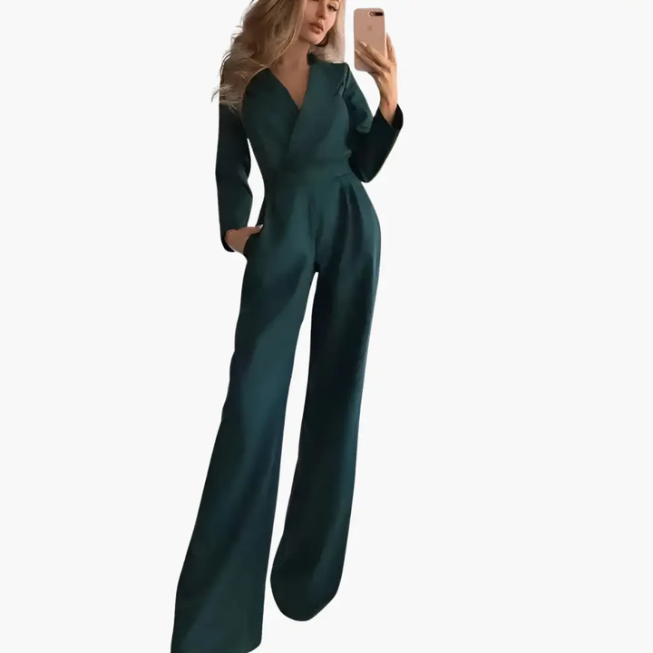 Women's Jumpsuit with V-Neck and Wide Leg