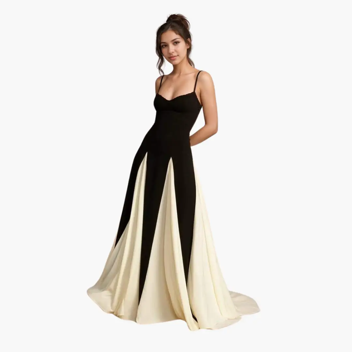Colorblock Maxi Dress for Women – Elegant with Heart Neckline