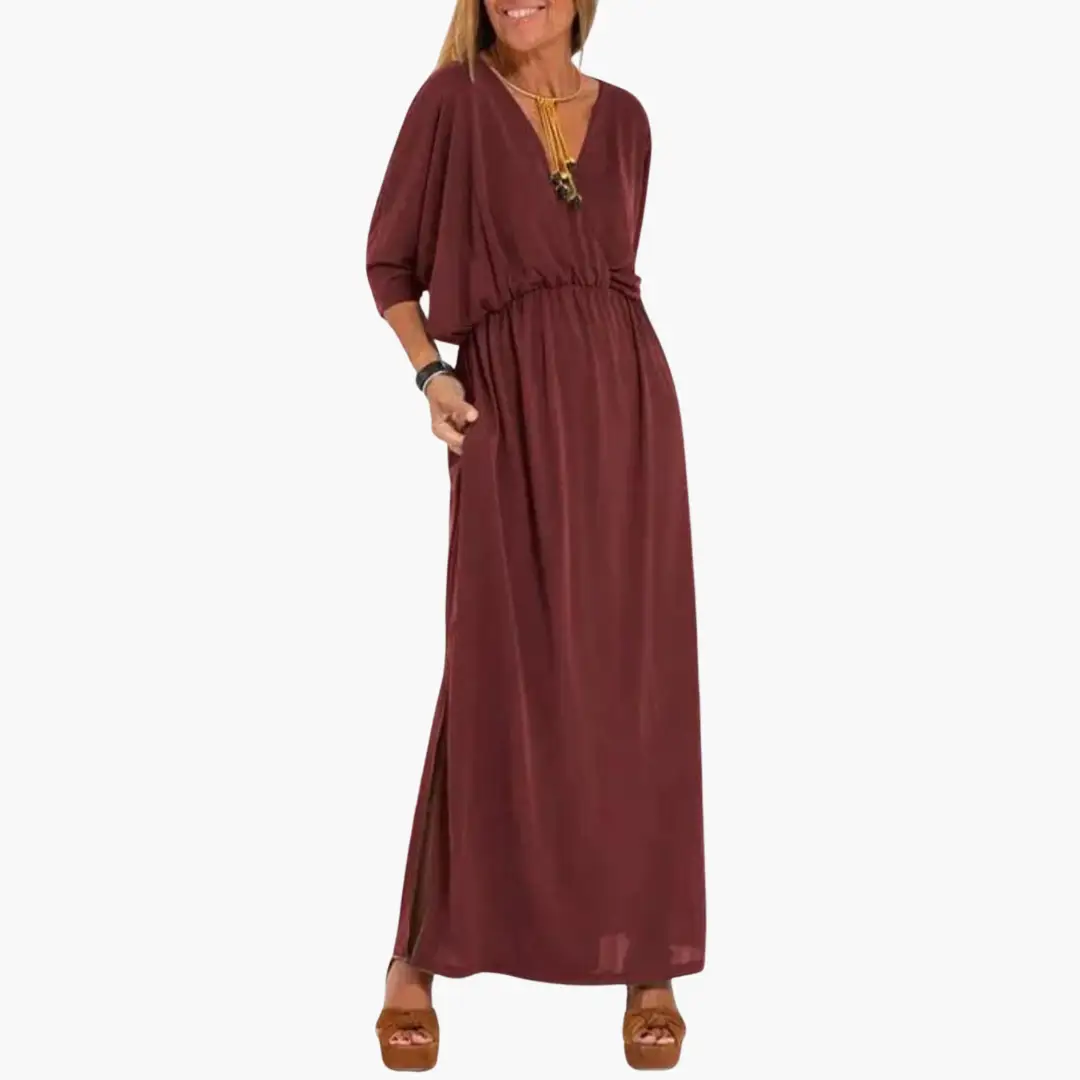 Women's V-Neck Dress with 3/4 Sleeves