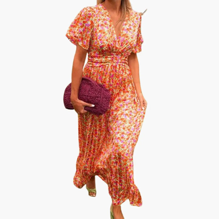 Floral Wrap Maxi Dress - for Women with V-Neck