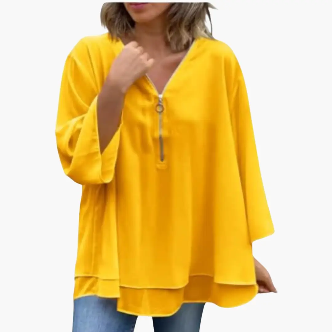 Half-Zip Long Sleeve Shirt - Women's V-Neck Casual Top
