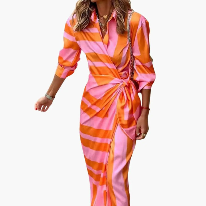 Striped Shirt Dress – Women's Maxi Dress Made of Cotton