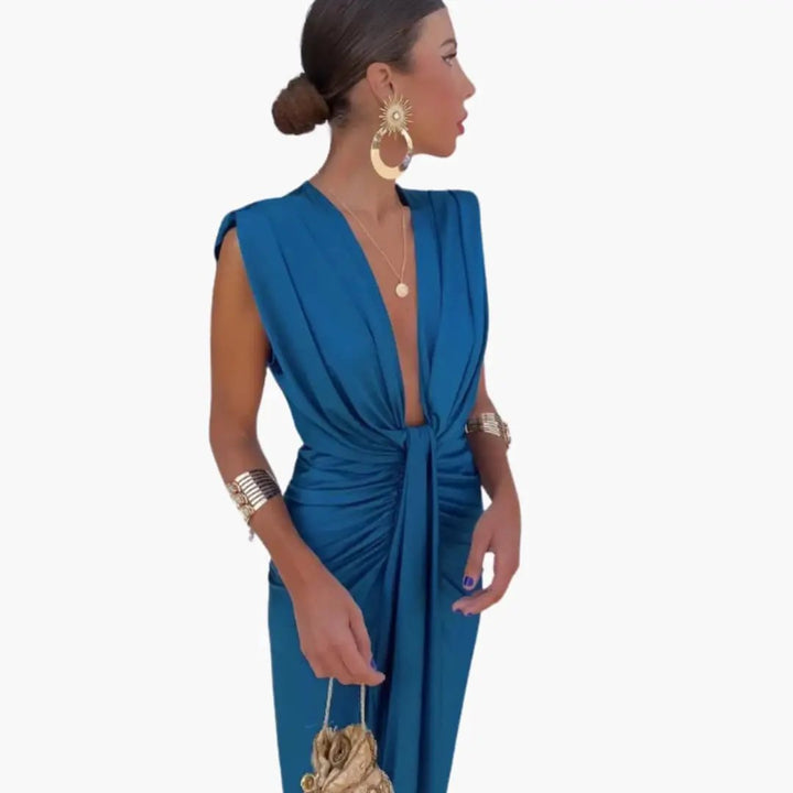 Elegant Pleated Dress - Women's Maxi Dress for Festive Occasions