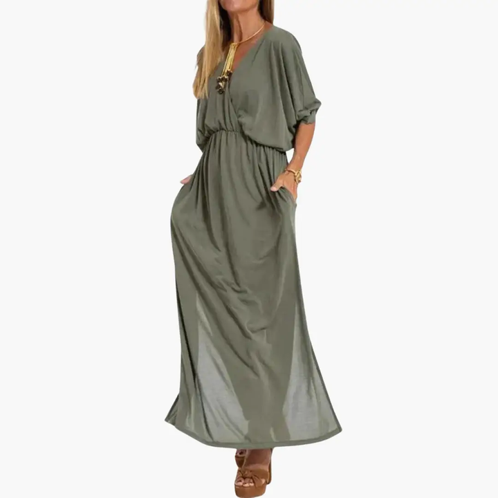 Women's V-Neck Dress with 3/4 Sleeves