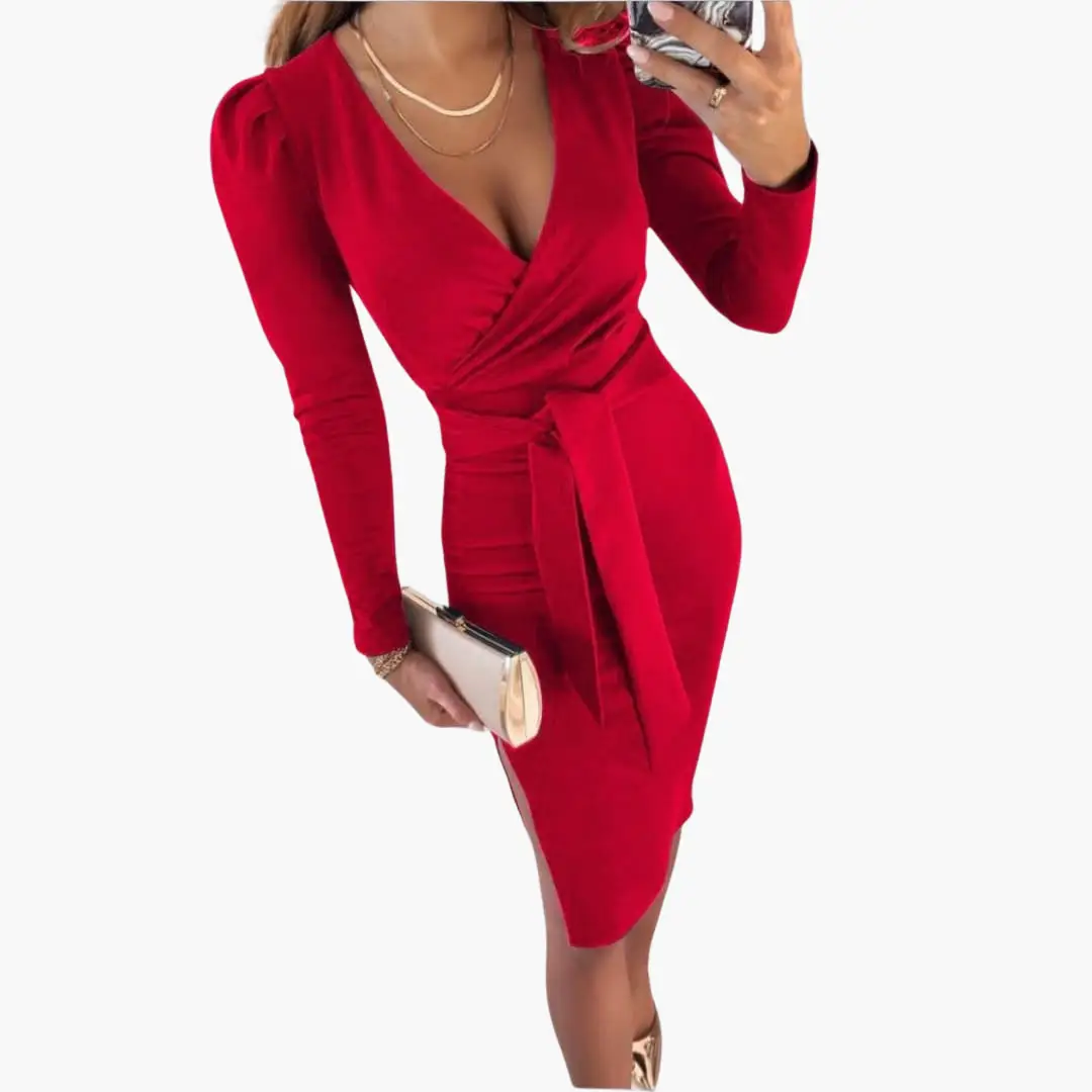 Women Midi Dress with V-Neck and Tie Straps