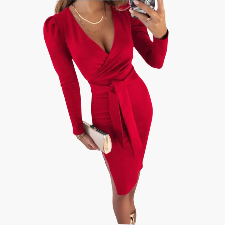 Women Midi Dress with V-Neck and Tie Straps