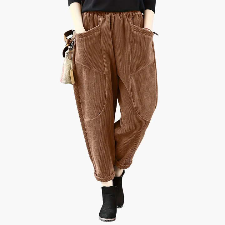 Women's Cord Pants with Wide Legs and Pockets