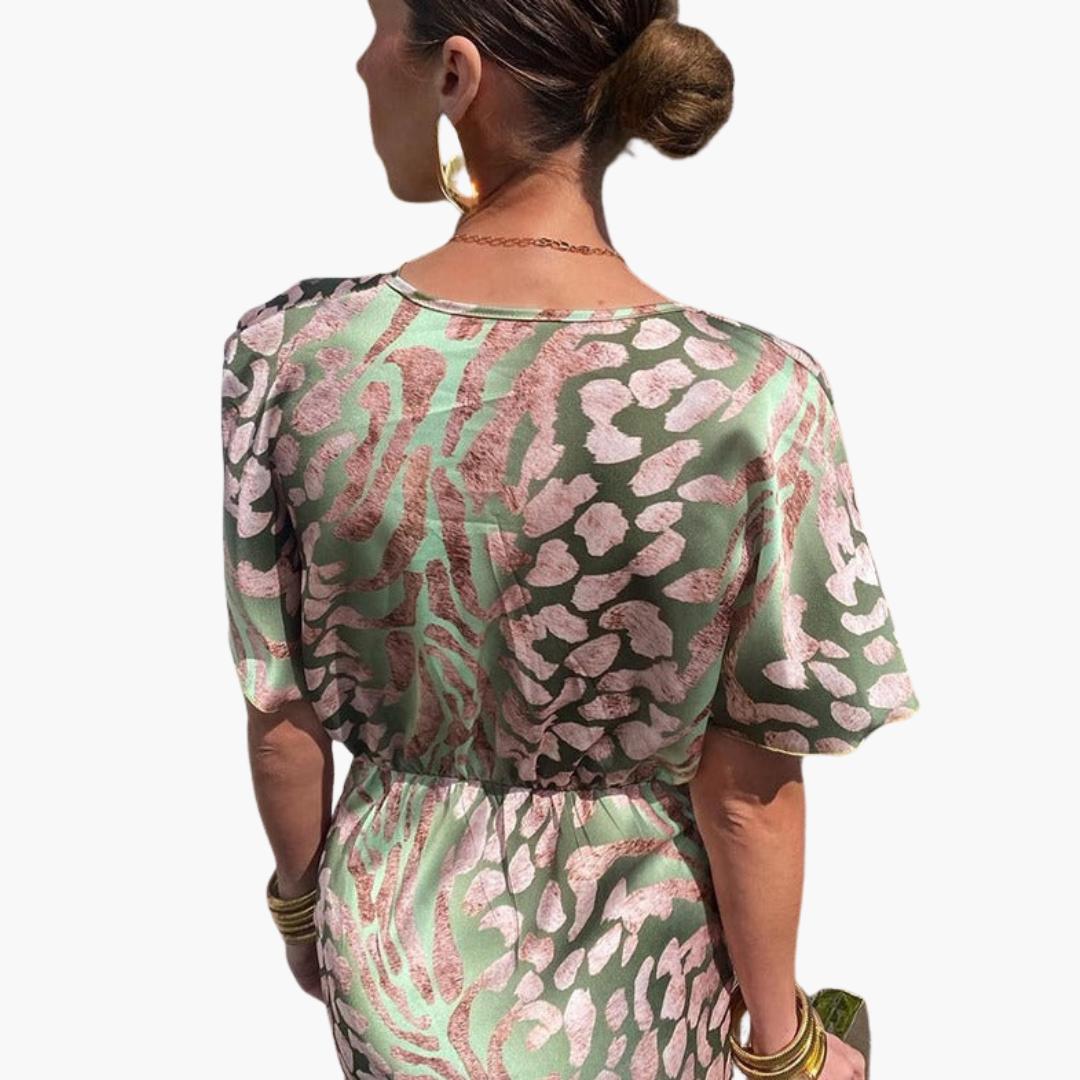 Women's Ankle-Length Dress with V-Neck and Knotted Front Detail
