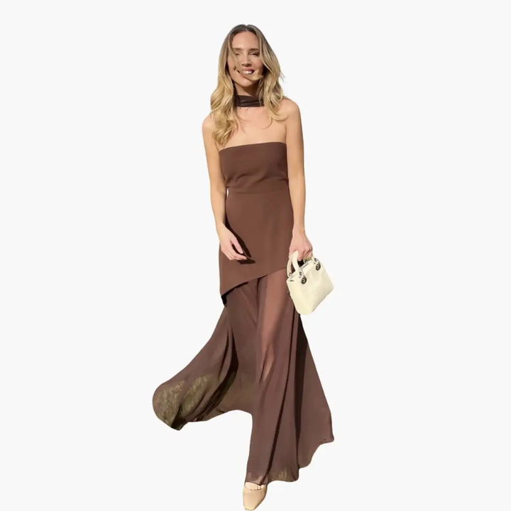 Off-Shoulder Evening Dress for Women - Maxi with High Slit