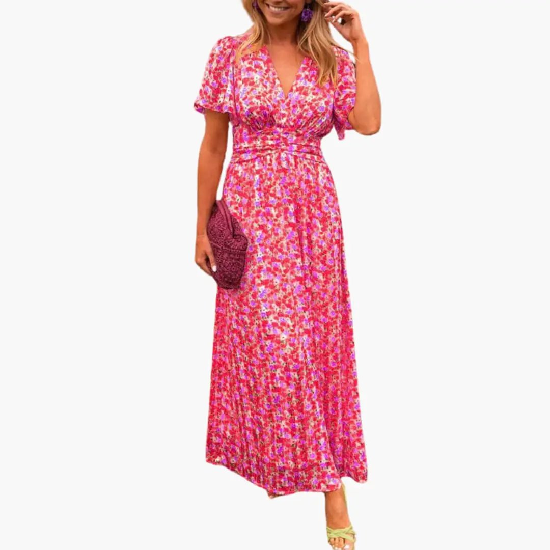 Floral Wrap Maxi Dress - for Women with V-Neck
