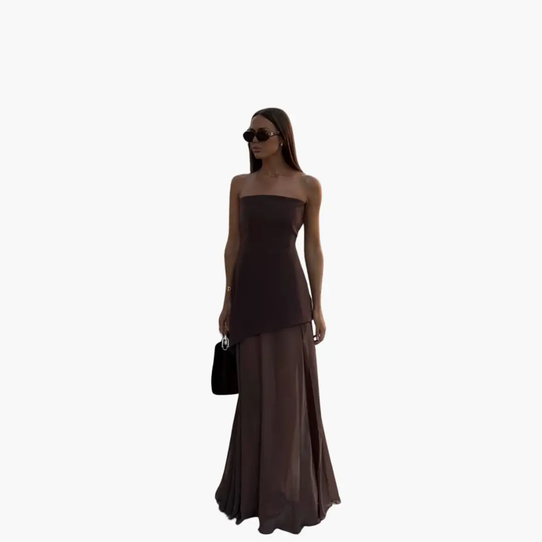 Off-Shoulder Evening Dress for Women - Maxi with High Slit