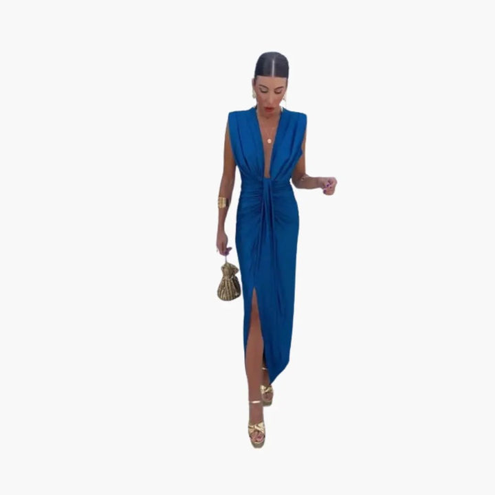 Elegant Pleated Dress - Women's Maxi Dress for Festive Occasions